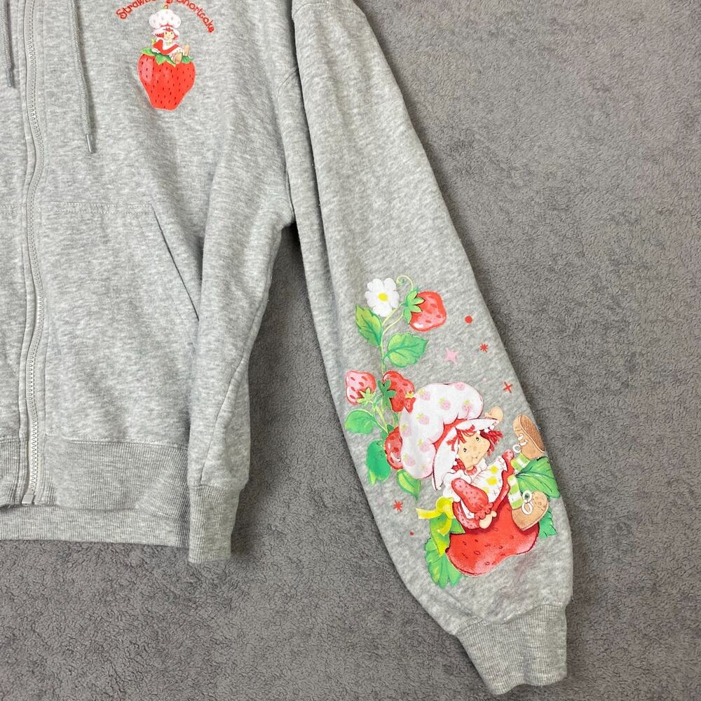 Strawberry Shortcake Hoodie Women Large Gray Graphic Full Zip Long Sleeve Active - Picture 6 of 16